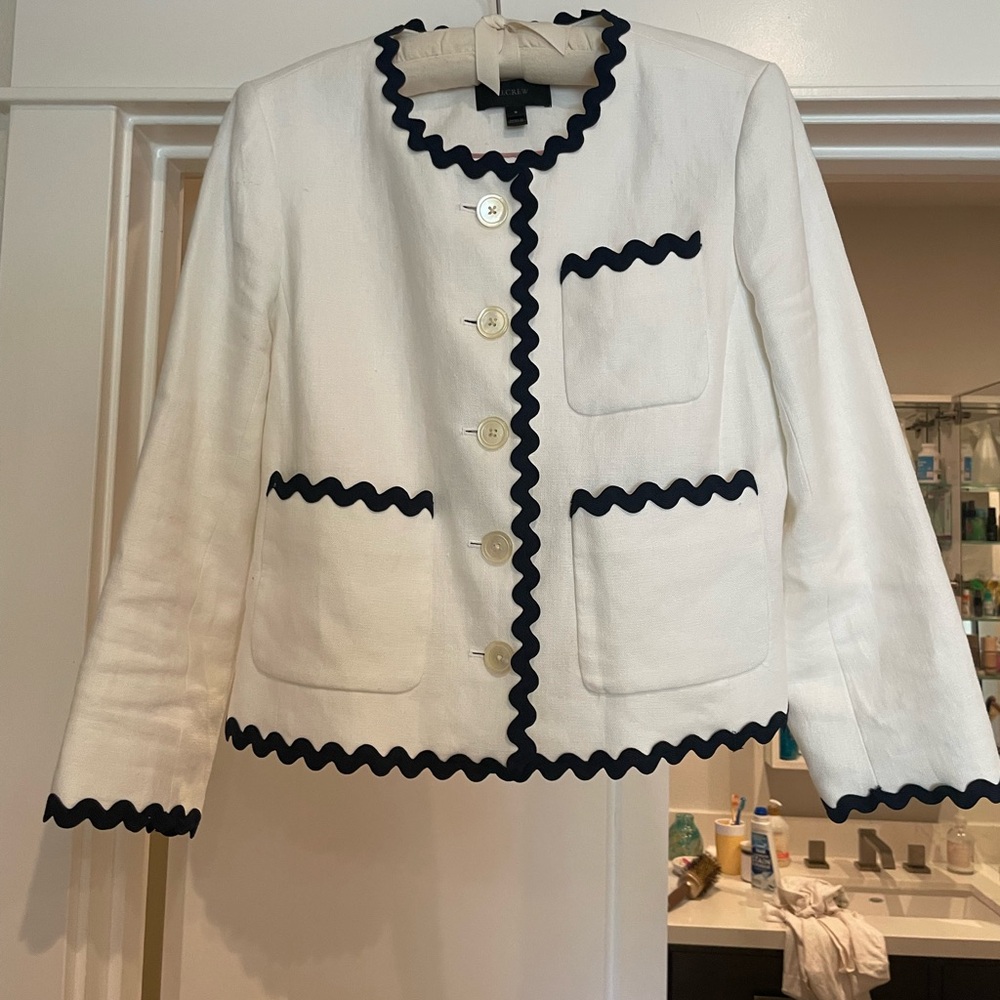 Jcrew White Jacket with Navy Trim